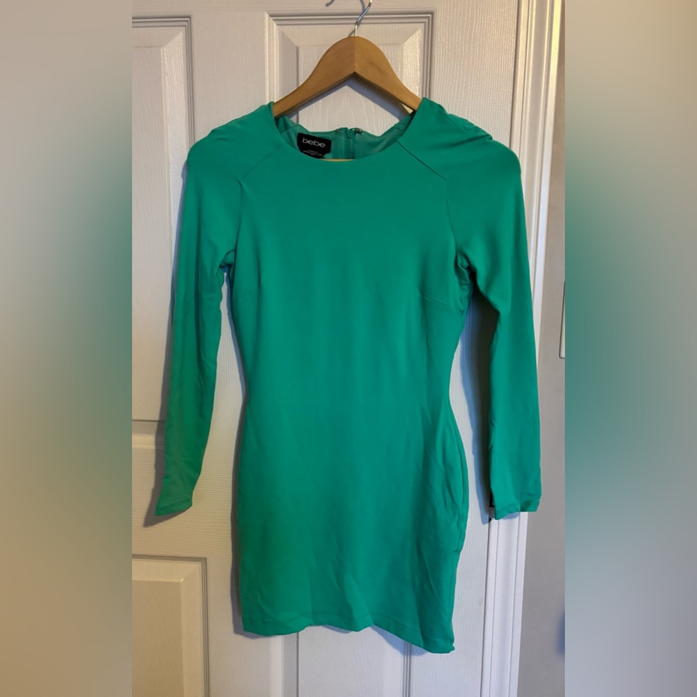 Bebe Green Body-con Mini  Dress With Long  Sleeves